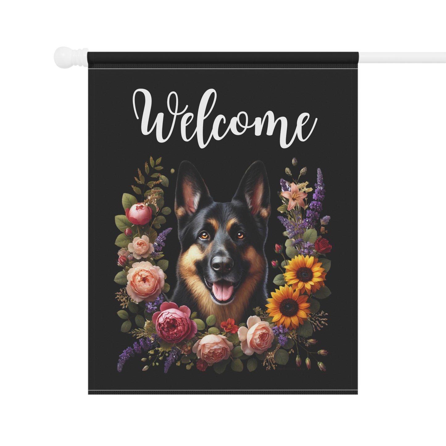 German Shepherd "Welcome" Garden Flag – Spring Floral