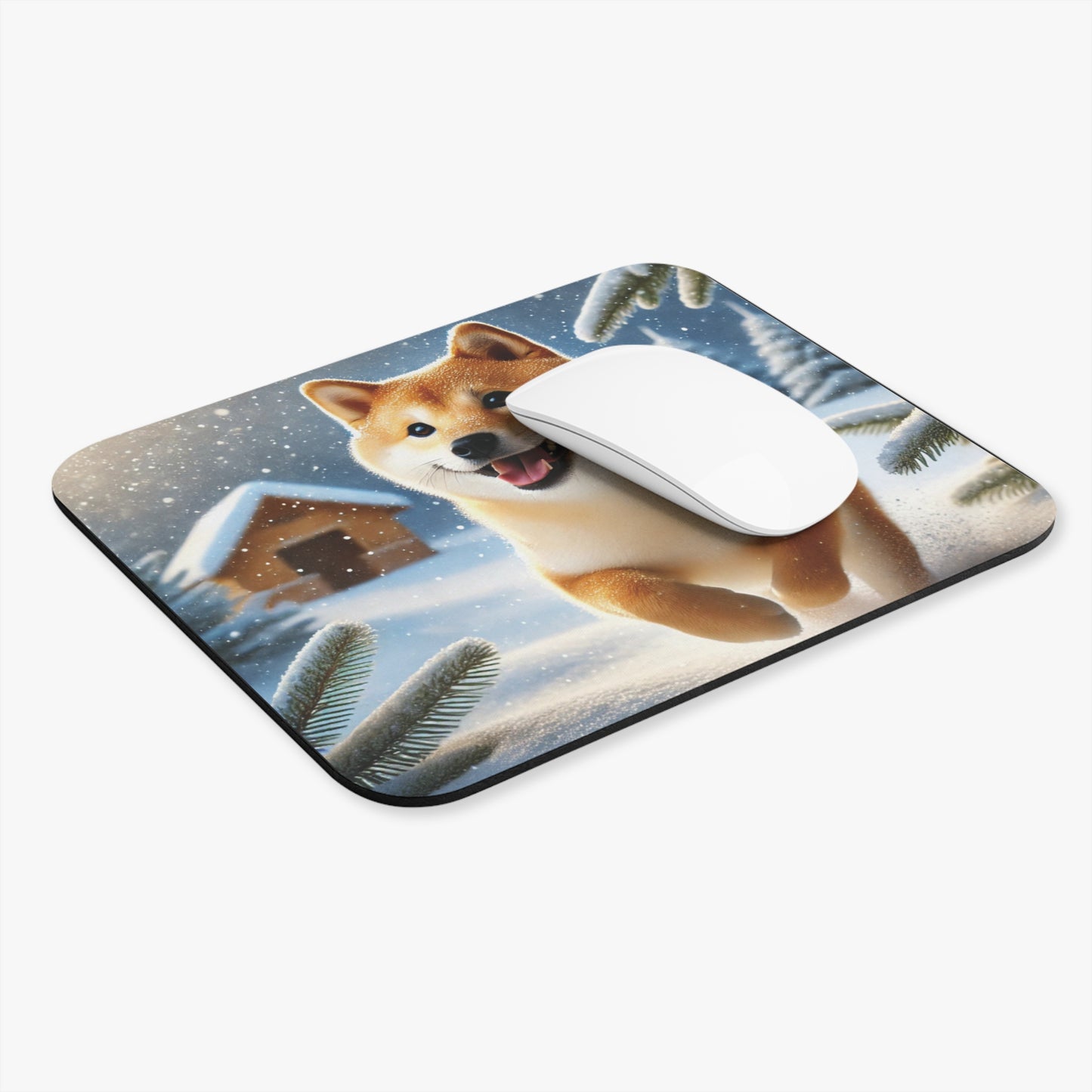 Shiba Inu Snowy Winter Wonderland Mouse Pad