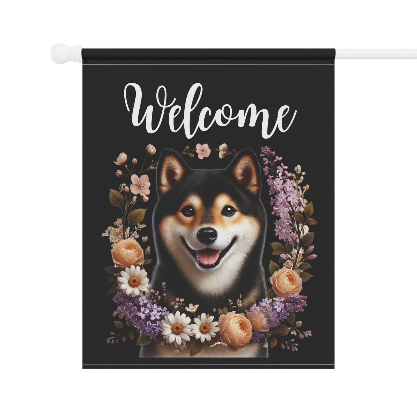 Shiba Inu "Welcome" Garden Flag – Spring Floral