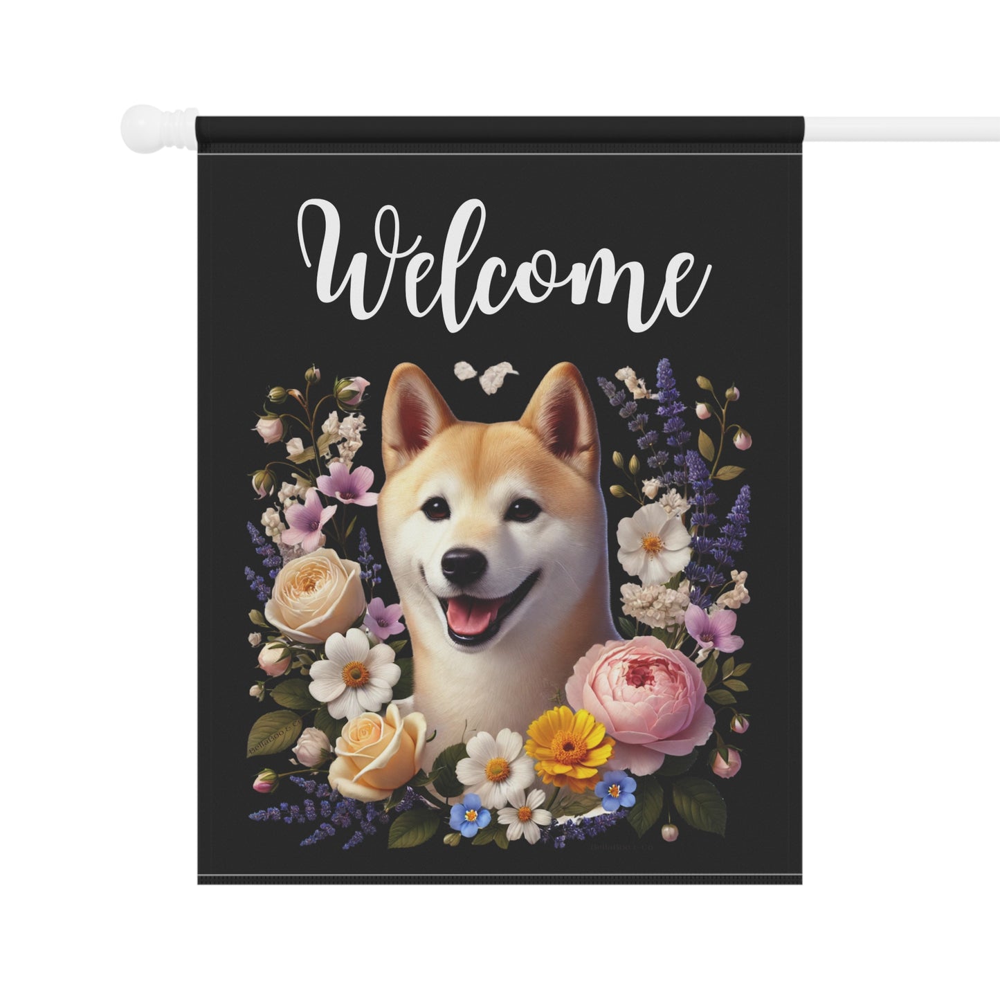 Shiba Inu "Welcome" Garden Flag – Spring Floral