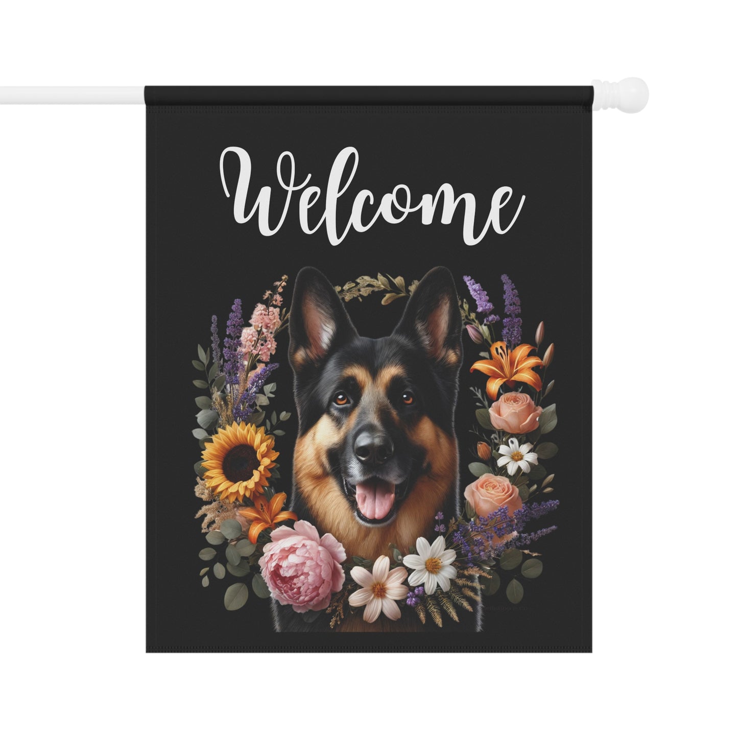 German Shepherd "Welcome" Garden Flag – Spring Floral