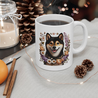 Spring Black & Tan Shiba Inu Floral Ceramic Mug
