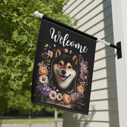 Shiba Inu "Welcome" Garden Flag – Spring Floral
