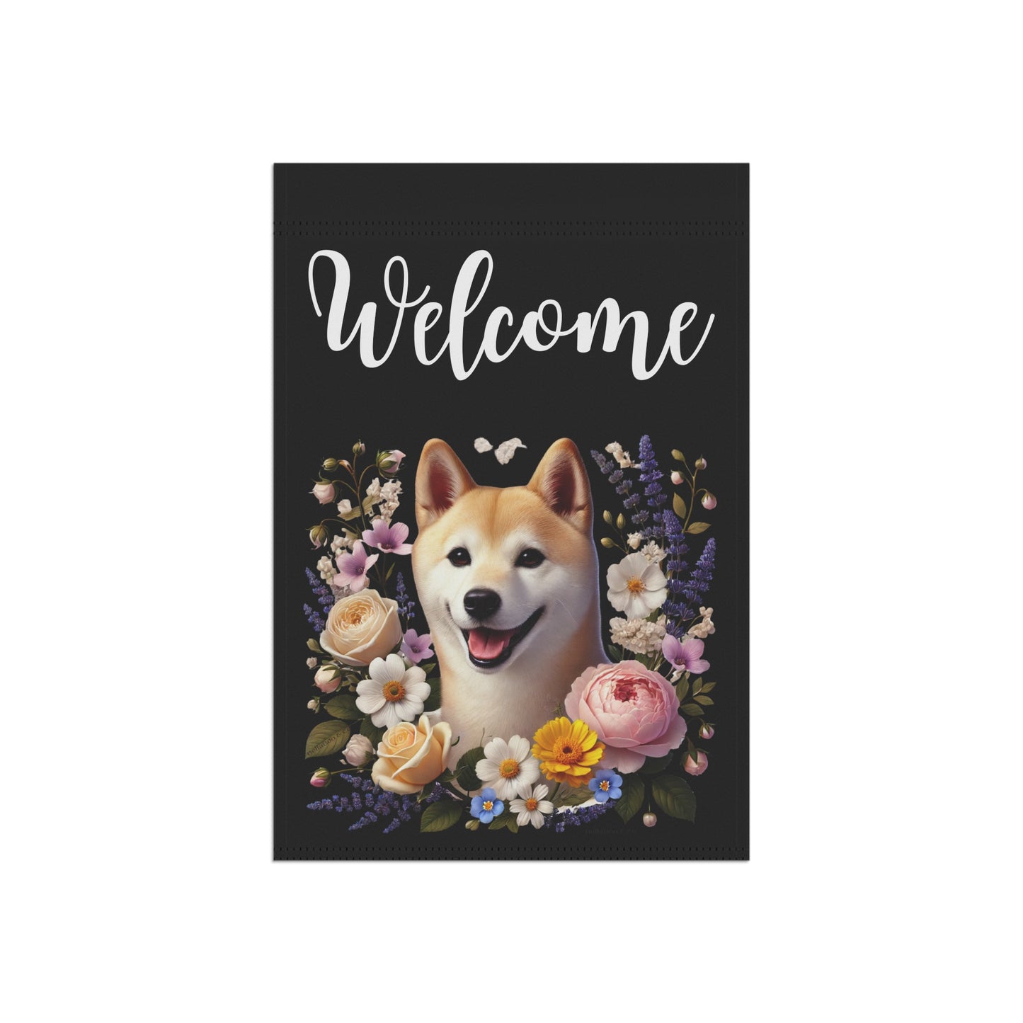 Shiba Inu "Welcome" Garden Flag – Spring Floral