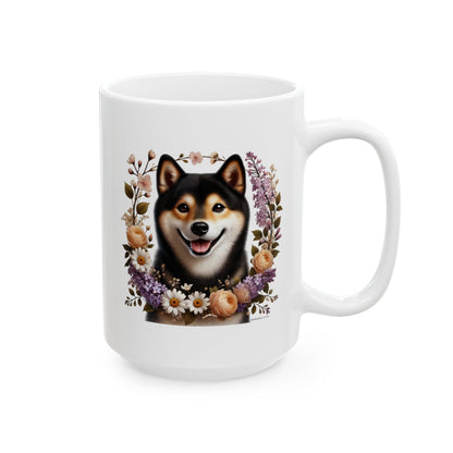 Spring Black & Tan Shiba Inu Floral Ceramic Mug