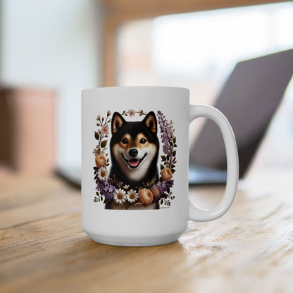 Spring Black & Tan Shiba Inu Floral Ceramic Mug