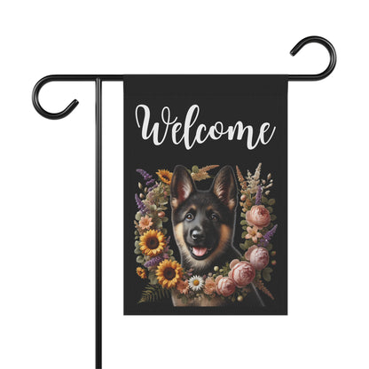 German Shepherd "Welcome" Garden Flag – Spring Floral