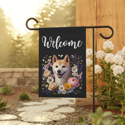 Shiba Inu "Welcome" Garden Flag – Spring Floral