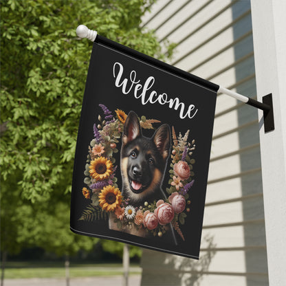German Shepherd "Welcome" Garden Flag – Spring Floral
