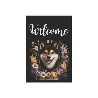 Shiba Inu "Welcome" Garden Flag – Spring Floral