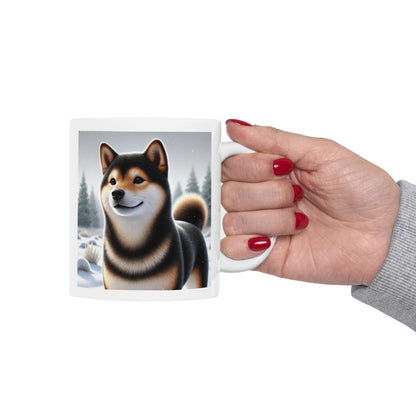 Cozy Winter Black & Tan Shiba Inu Mug