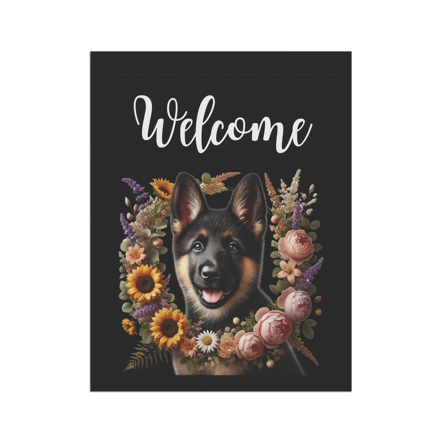 German Shepherd "Welcome" Garden Flag – Spring Floral