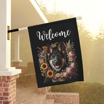 German Shepherd "Welcome" Garden Flag – Spring Floral