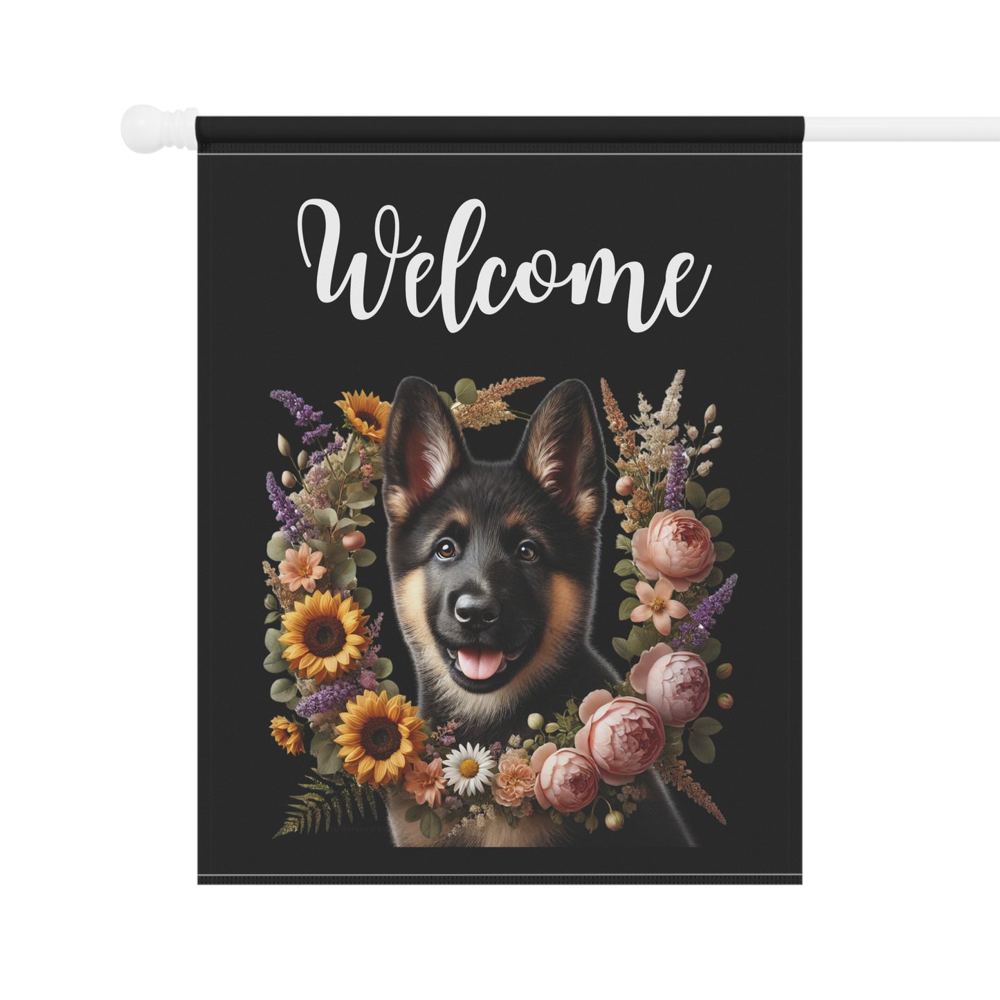 German Shepherd "Welcome" Garden Flag – Spring Floral