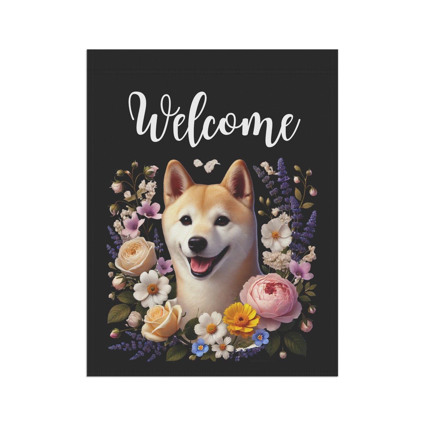 Shiba Inu "Welcome" Garden Flag – Spring Floral