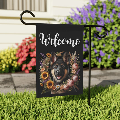 German Shepherd "Welcome" Garden Flag – Spring Floral
