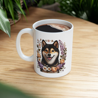 Spring Black & Tan Shiba Inu Floral Ceramic Mug