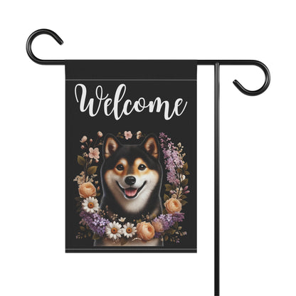 Shiba Inu "Welcome" Garden Flag – Spring Floral
