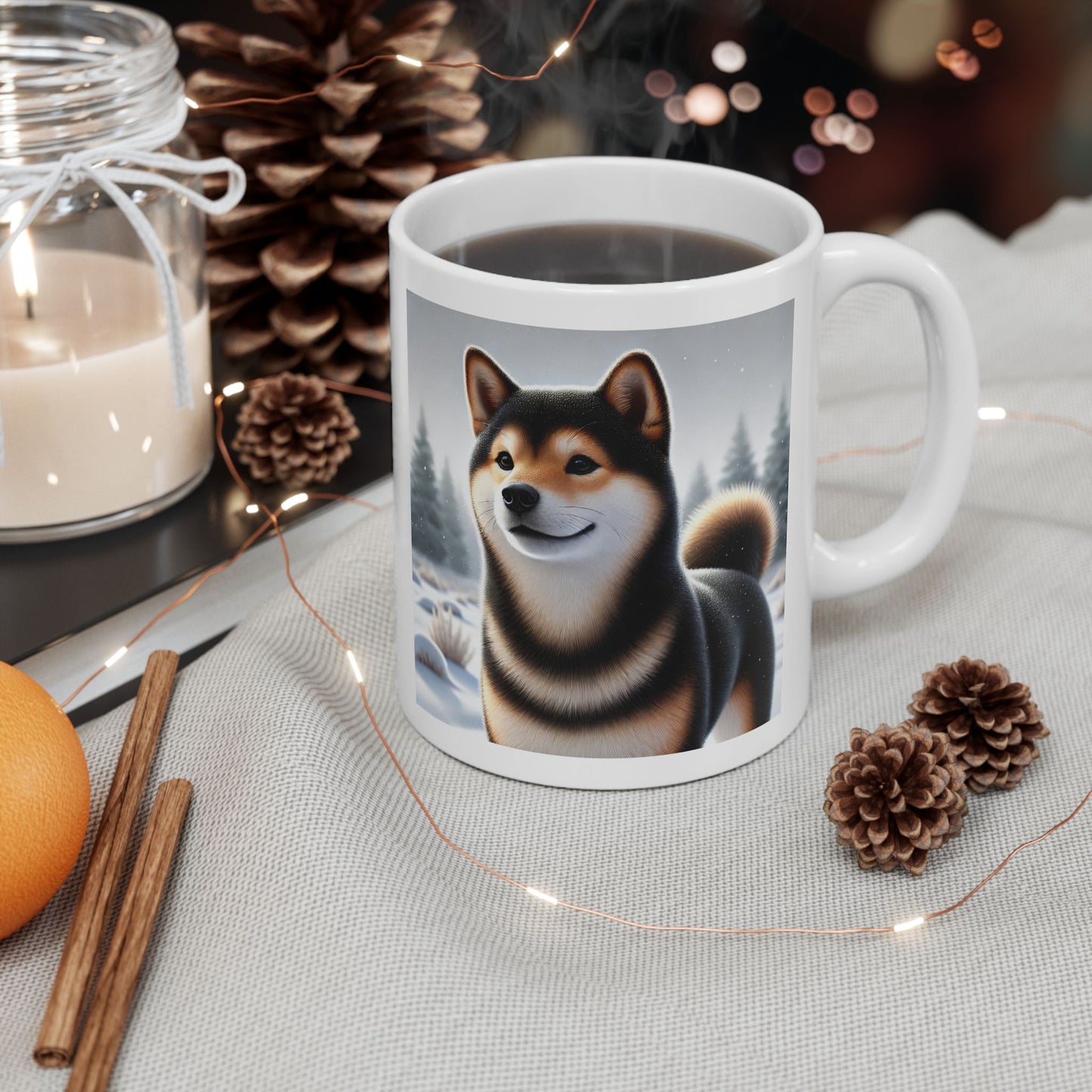Cozy Winter Black & Tan Shiba Inu Mug