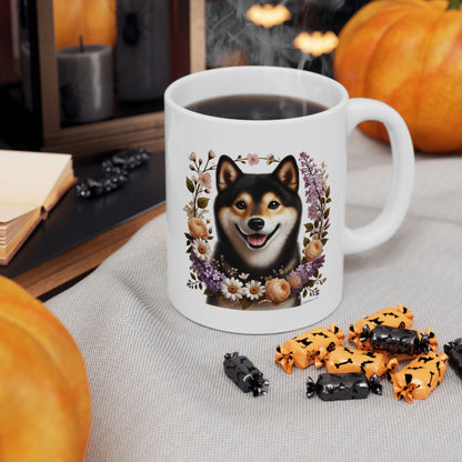 Spring Black & Tan Shiba Inu Floral Ceramic Mug