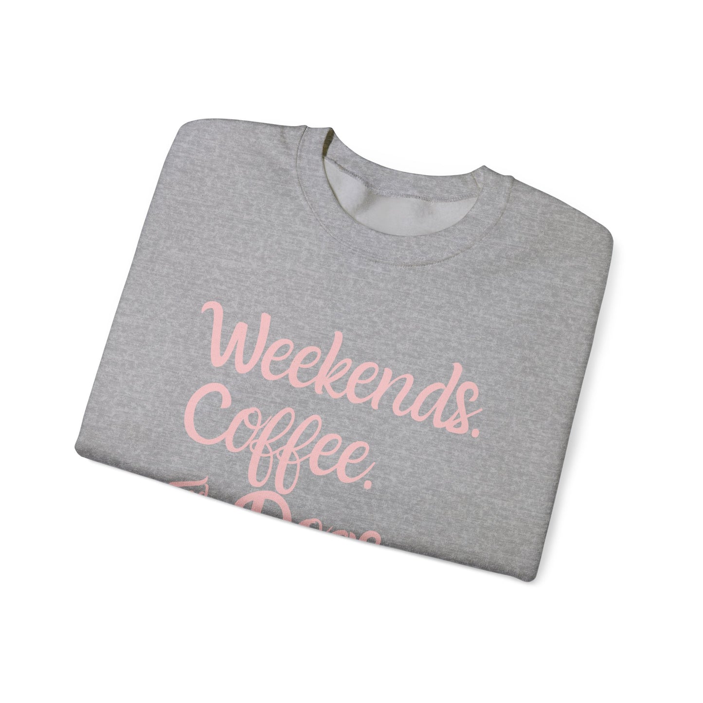"Weekend. Coffee. & Dogs." - Your Cozy Trio Essentials! Women's Pullover Sweatshirt in (Pink Text) Sport Gray