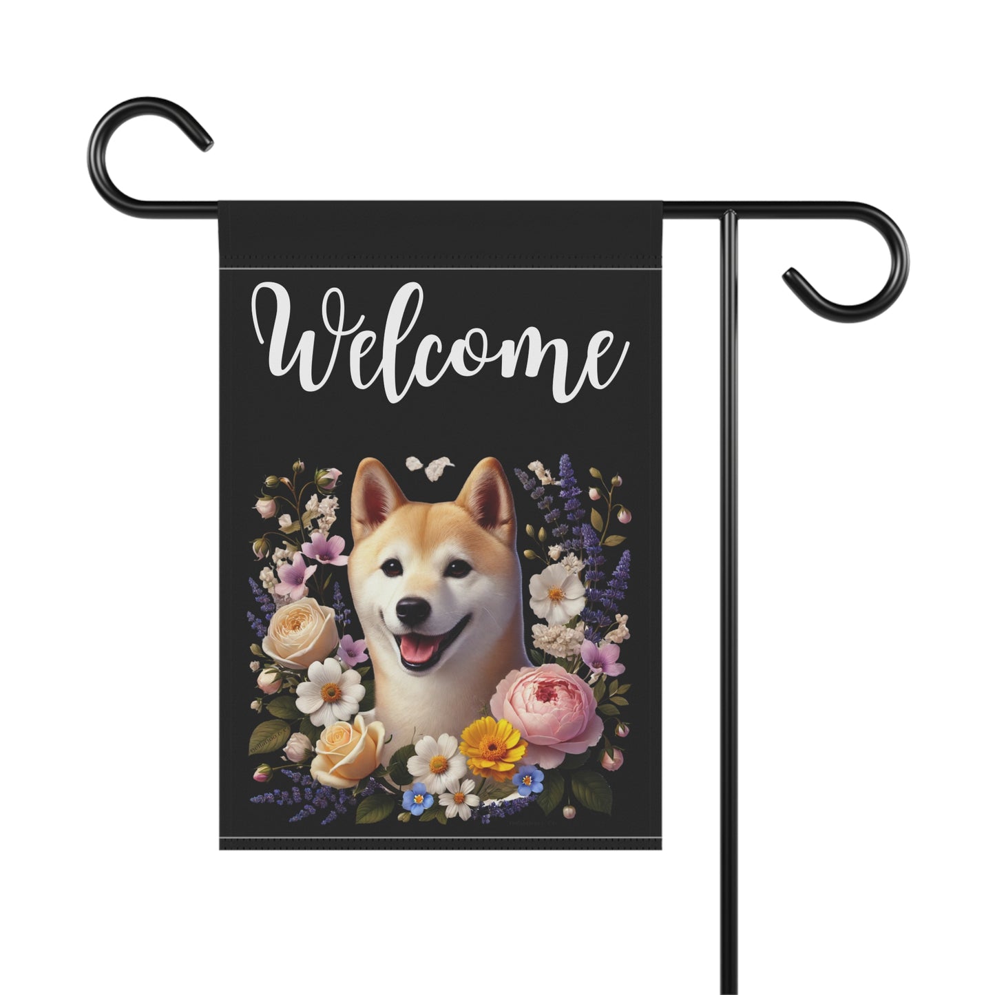 Shiba Inu "Welcome" Garden Flag – Spring Floral