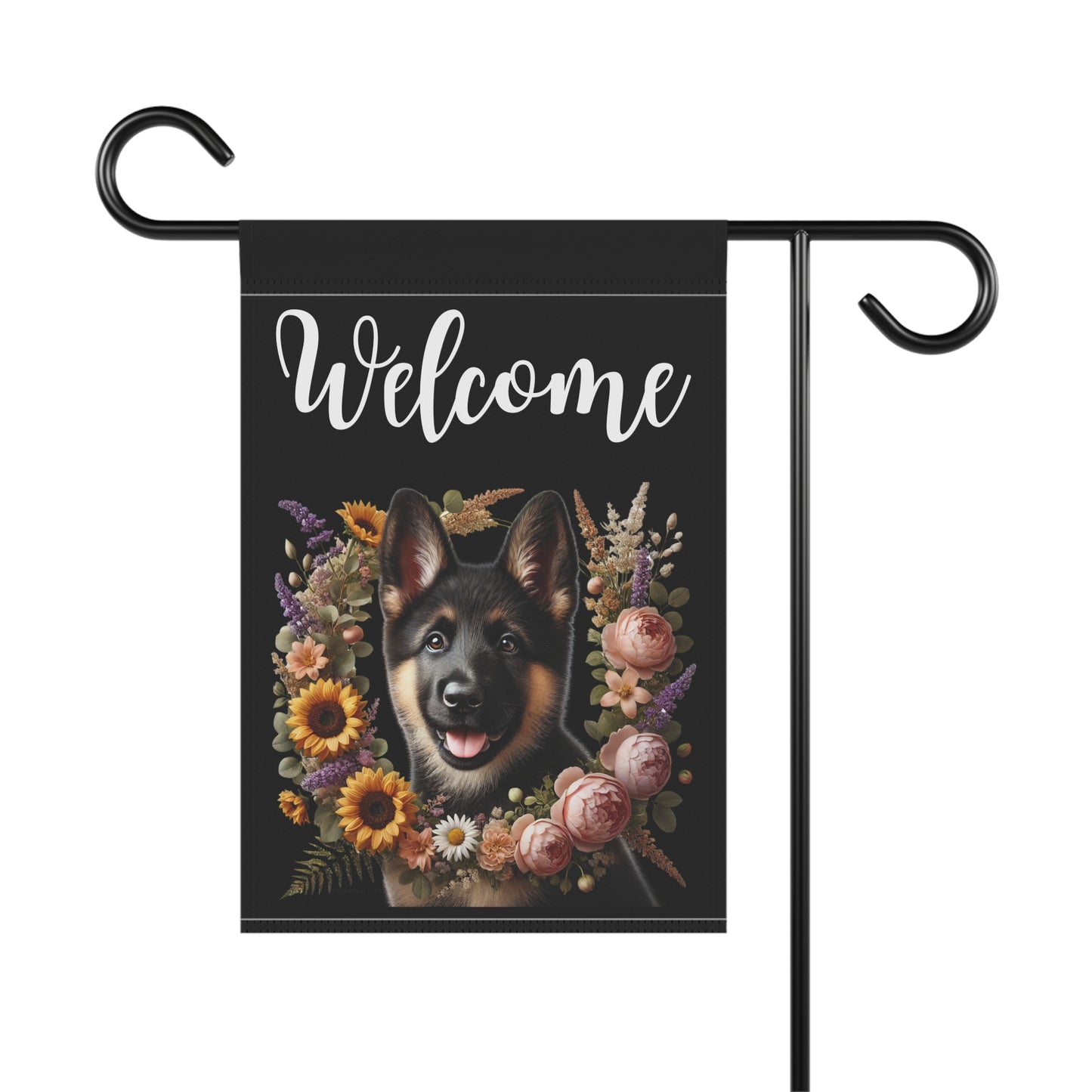 German Shepherd "Welcome" Garden Flag – Spring Floral