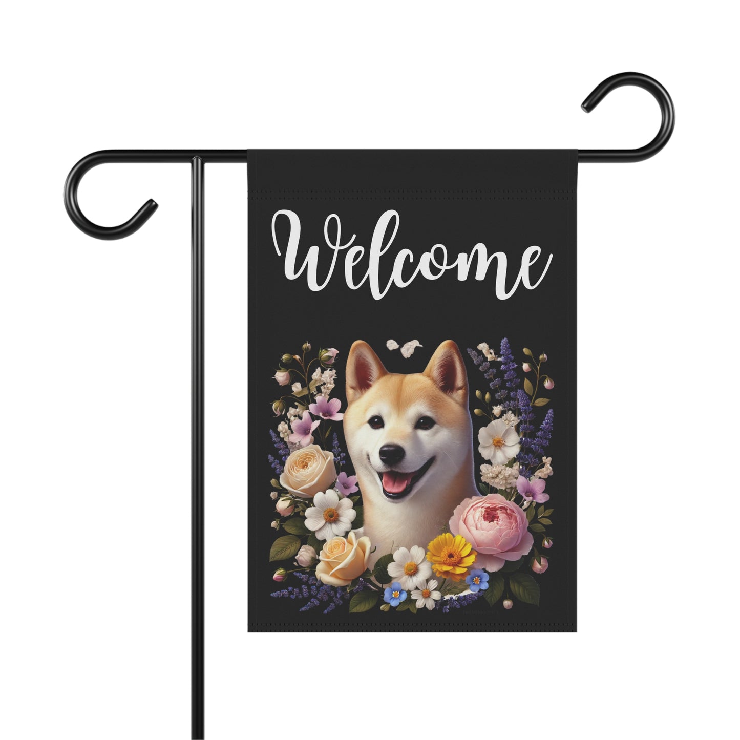Shiba Inu "Welcome" Garden Flag – Spring Floral
