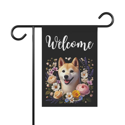 Shiba Inu "Welcome" Garden Flag – Spring Floral