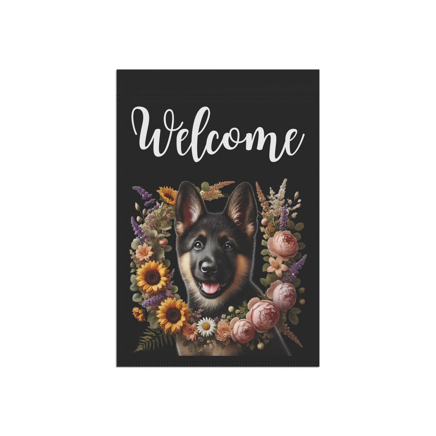German Shepherd "Welcome" Garden Flag – Spring Floral