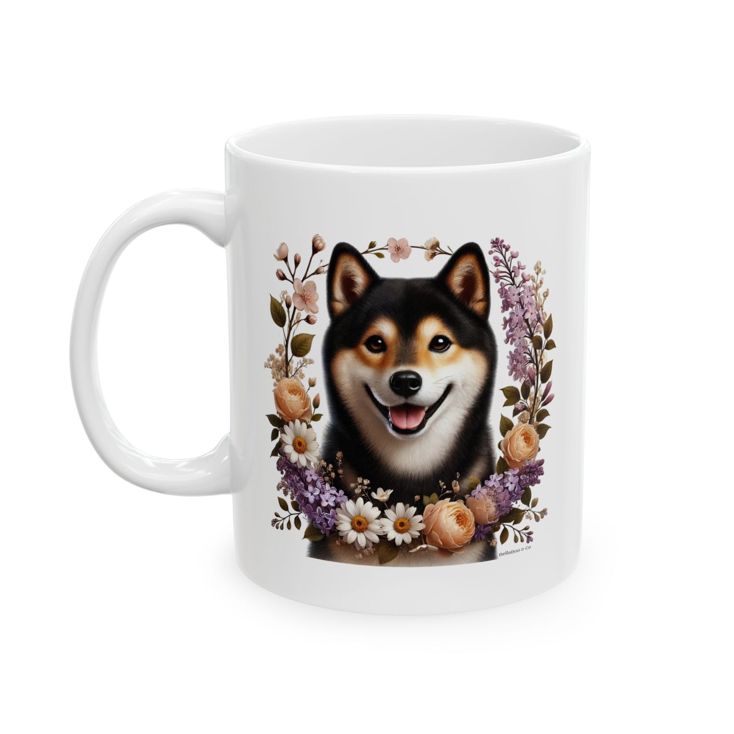 Spring Black & Tan Shiba Inu Floral Ceramic Mug