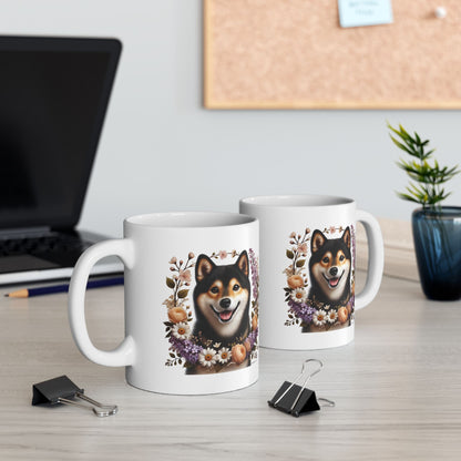 Spring Black & Tan Shiba Inu Floral Ceramic Mug