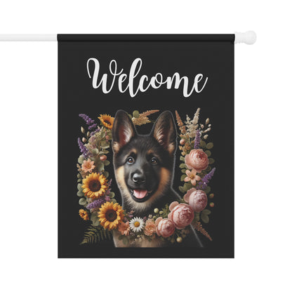 German Shepherd "Welcome" Garden Flag – Spring Floral