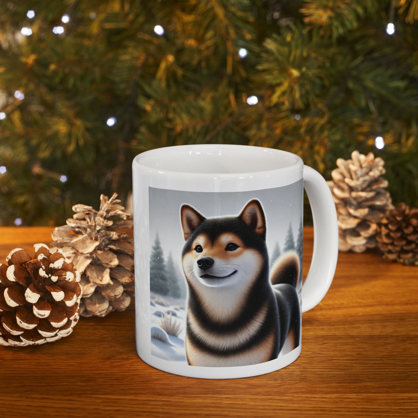 Cozy Winter Black & Tan Shiba Inu Mug