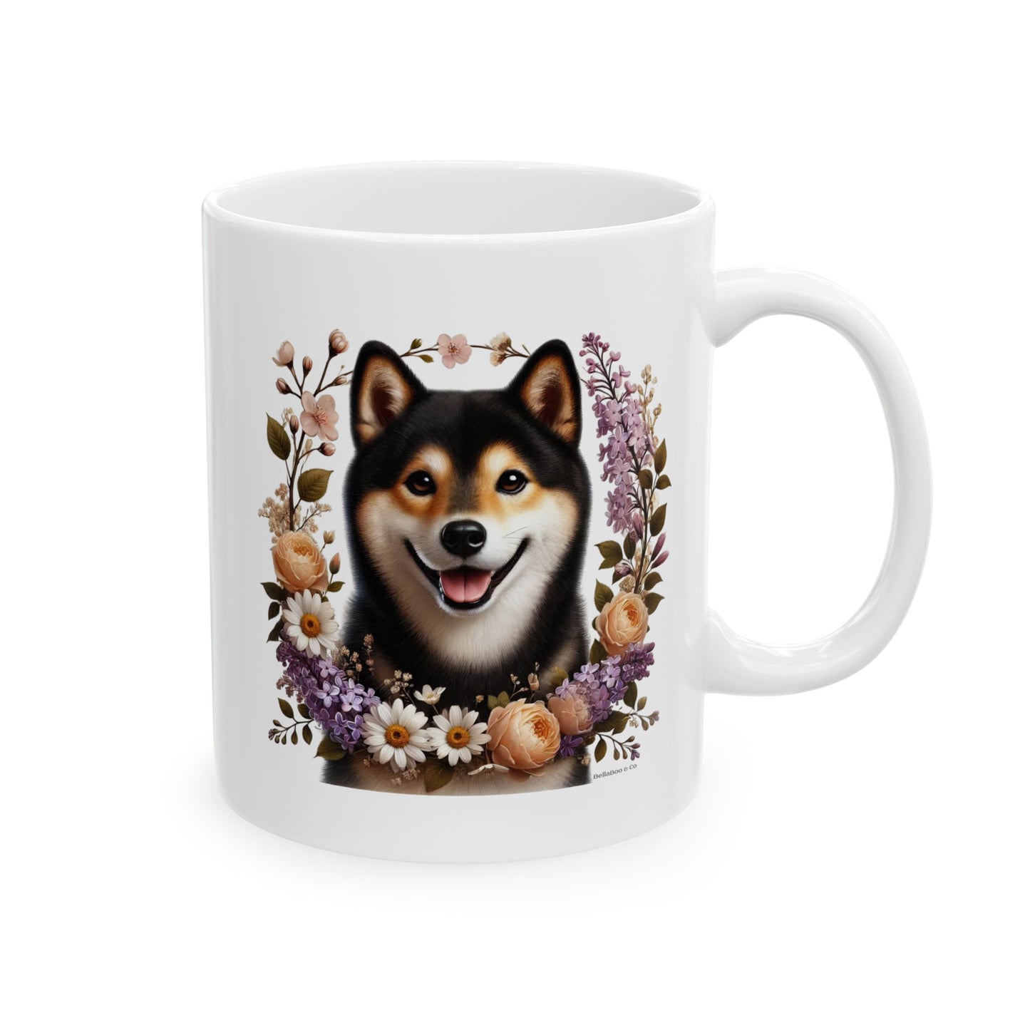 Spring Black & Tan Shiba Inu Floral Ceramic Mug