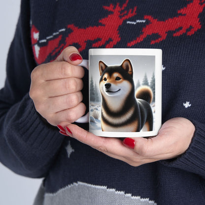 Cozy Winter Black & Tan Shiba Inu Mug