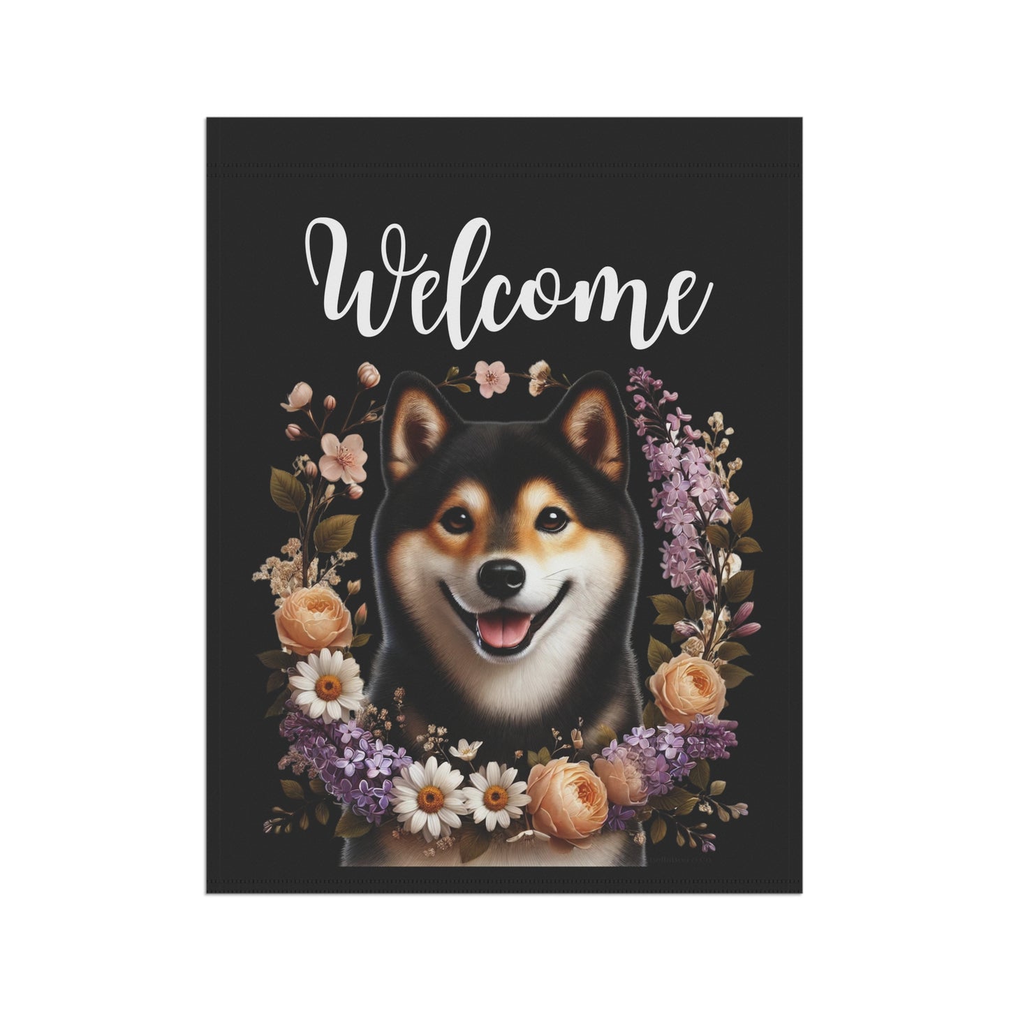Shiba Inu "Welcome" Garden Flag – Spring Floral