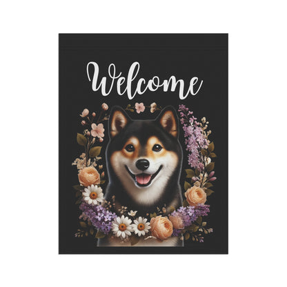 Shiba Inu "Welcome" Garden Flag – Spring Floral