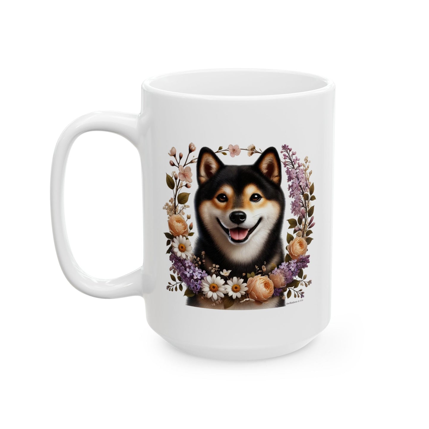 Spring Black & Tan Shiba Inu Floral Ceramic Mug