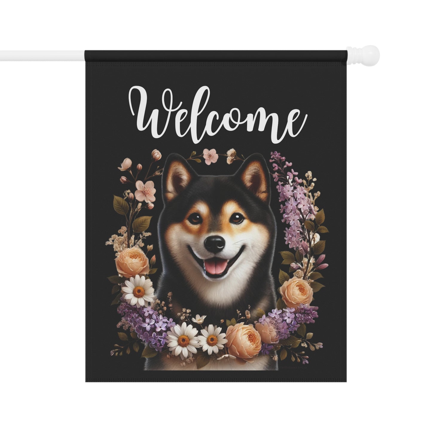 Shiba Inu "Welcome" Garden Flag – Spring Floral