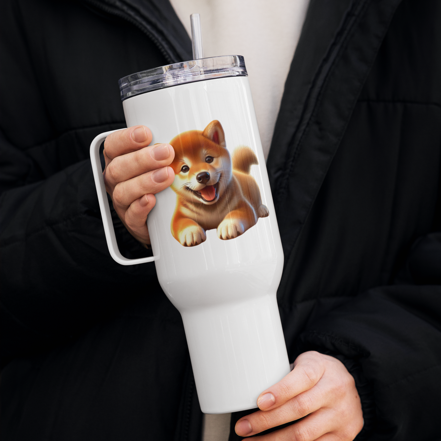 Shiba Inu Travel Tumbler with a Handle - 40 oz.